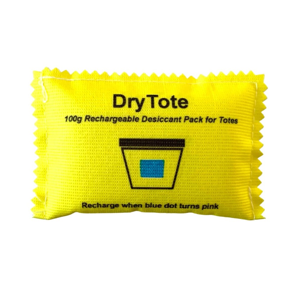 DryTote Rechargeable Desiccant Pack (Pack of 50), Ultimate Moisture Absorption, Color Change Indicator, Safe Storage Protection, Large Capacity 200 Gallons, 100g, Yellow