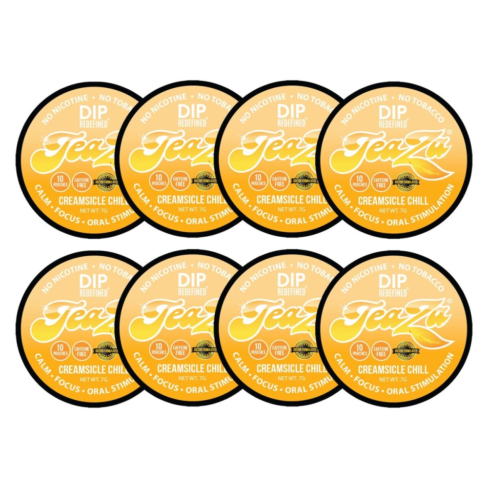 Teaza Energy Pouches, Tobacco Free Nicotine Free Dip Smokeless Alternative Snuff & Energy Dip Chewing Tobacco Alternative Healthy Dipping Premium Flavored Creamsicle Chill (8 Pack)