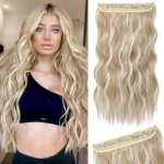 REECHO Blonde Hair Extensions, 20 One Piece Clip in Hair Extensions Thick Long Beach Wavy Natural Soft Synthetic Hairpieces for Women, Ash Blonde with Highlights