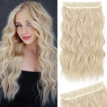 REECHO Blonde Hair Extensions, 20 Single Piece Clip in Hair Extensions Thick Long Beach Wavy Natural Soft Synthetic Hairpieces for Women, Cool Light Blonde