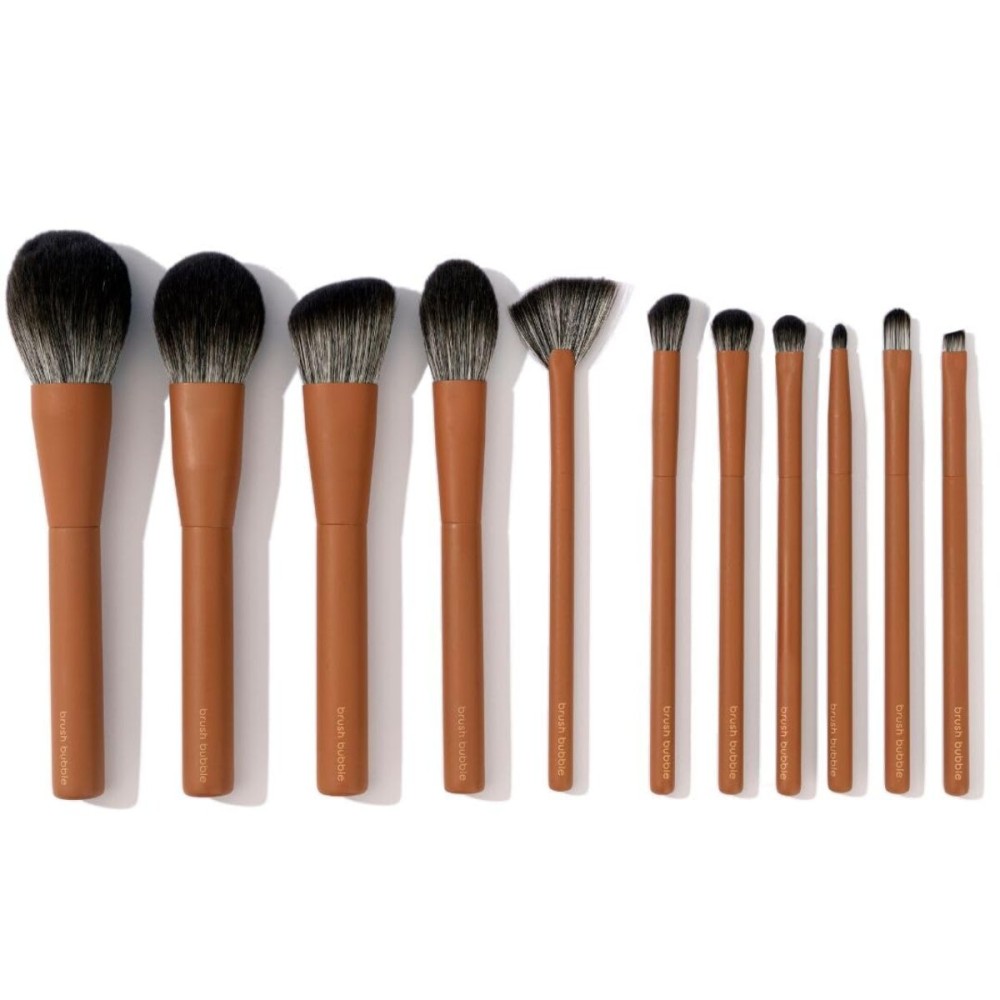 Makeup Brush Set- brush bubble full set makeup brushes for liquid foundation, powders, creams and shadows. 11 Piece Vegan, Silver-infused, soft luxury