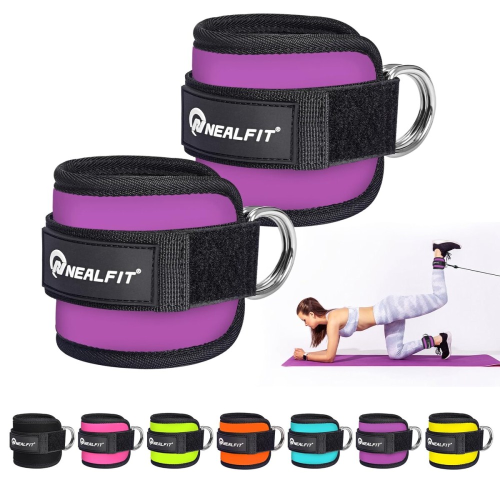 NEALFIT Ankle Strap for Cable Machine, Gym Ankle Cuff for Kickbacks, Leg Extensions, Glute Workouts, Booty Hip Abductors Exercise for Women and Men (Purple, Pair)