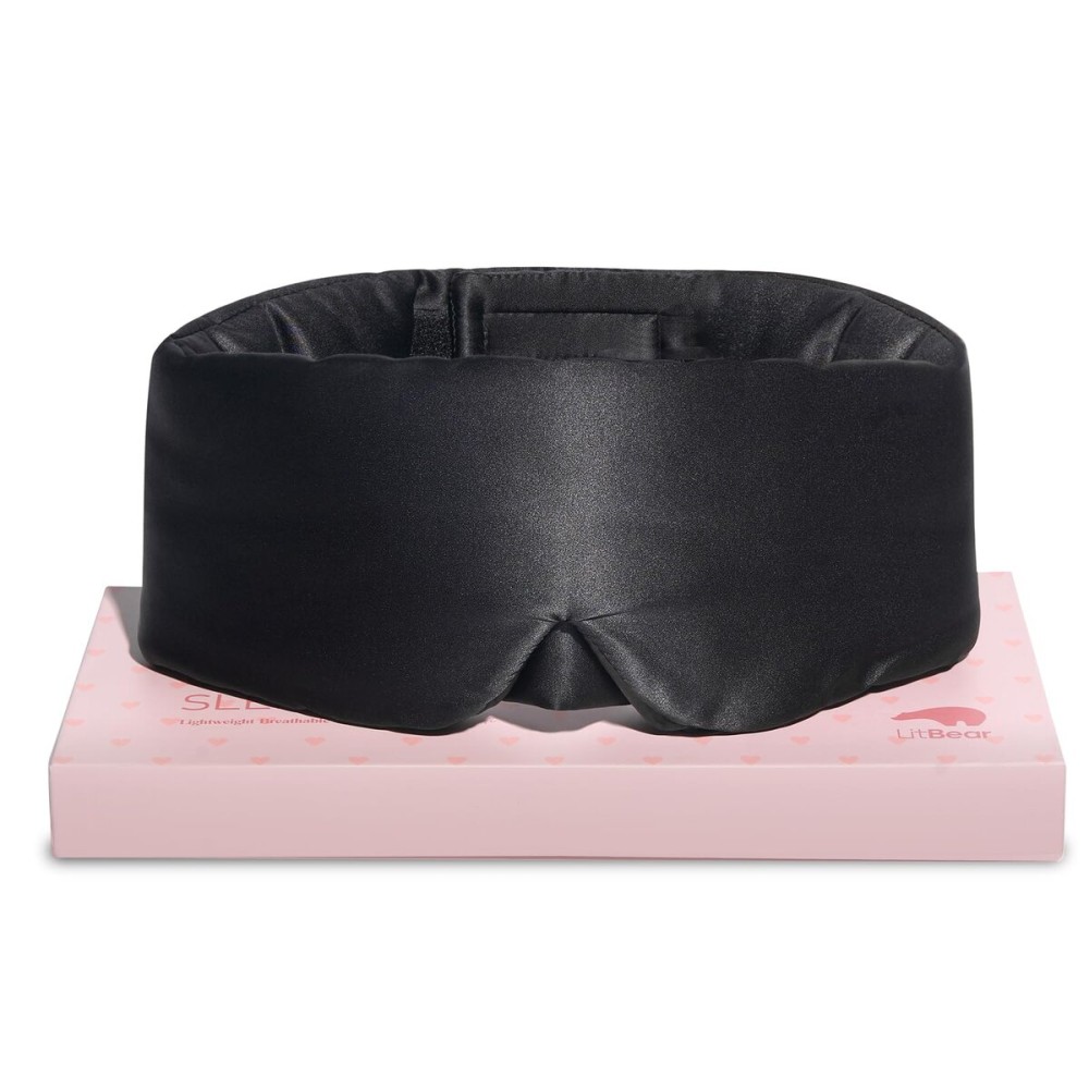 LitBear Silk Sleep Mask for Side Sleeper, Eye Mask Sleeping for Women Men 100% 22 Momme Pure Mulberry Silk, Face-Hugging Padded Eye Cover for Sleeping with Adjustable Band (Black)