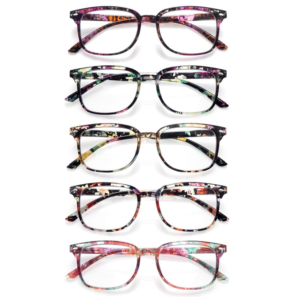 STASTEND 5 Pack Reading Glasses Blue Light Blocking for Women,Computer Readers with Spring Hinge (Multicolor-C4, 2, multiplier_x)