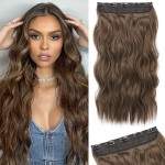 REECHO Clip in Hair Extensions, 20 One Piece Hair Extension Clip in Wefts Long Thick Beach Wavy Natural Soft Synthetic Hairpieces for Women, Ginger Brown