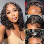 omswet Curly BOB Wig Human Hair 200 Denaity 13x6 HD Lace Front Deep Wave Wigs for Black Women Glueless Wear and Go Pre Plucked Deep Wave Wet and Wavy Glueless Wigs Human Hair Natural Color 14 Inch