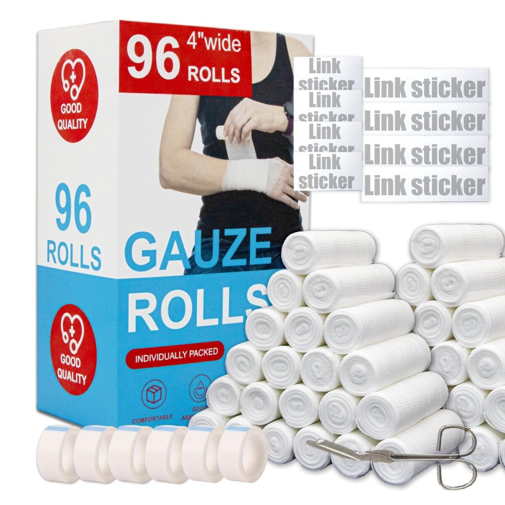 KIWAEZS Gauze Rolls Pack of 96 - 4  x 4.1 yd Premium Quality Lint and Latex-Free Conforming Stretch Bandages Designed for Wound Care for Wound Dressing Support (Ideal for use as a Mummy wrap)