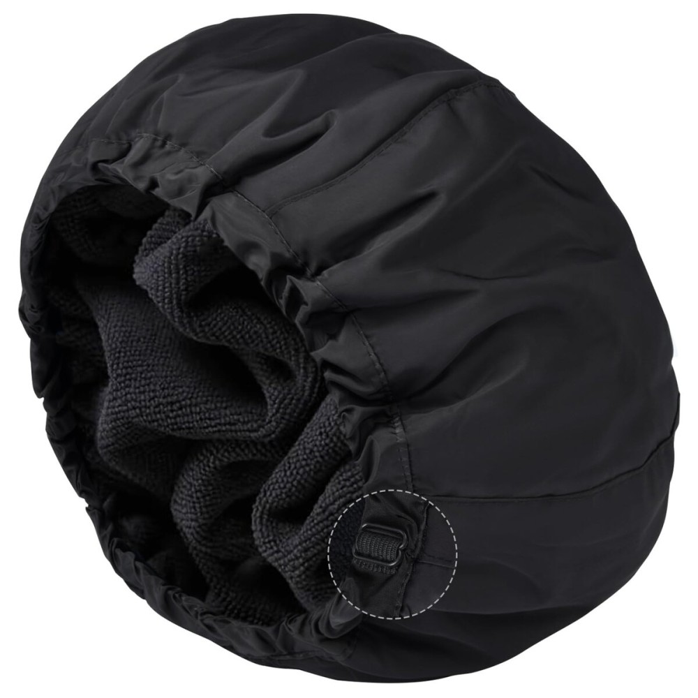 Shower Cap for Women Black Bath Cap, Reversible Large Waterproof Adjustable Shower Caps Terry Lining & Elastic Band Stretch Hem Hair Hat