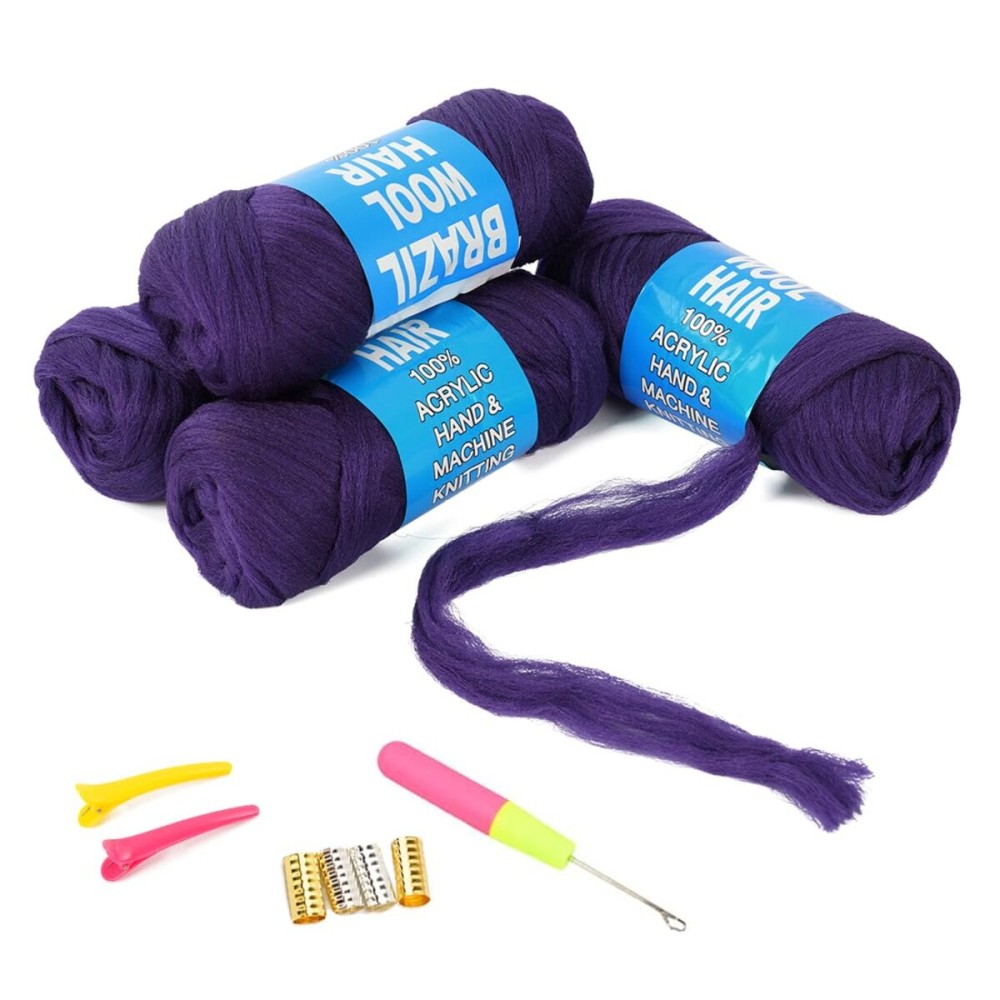 100% Brazilian Wool Hair Acrylic Yarn For African Braids/Senegalese Twist/Faux Locs/Wraps Hair Extensions Purple