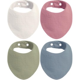 KiddyCare Organic Muslin Baby Bibs for Girls Boys 0-6 Months | Baby Bandana Bibs, Super Soft for Drooling and Teething, Muslin Bib, 4-Color Pack