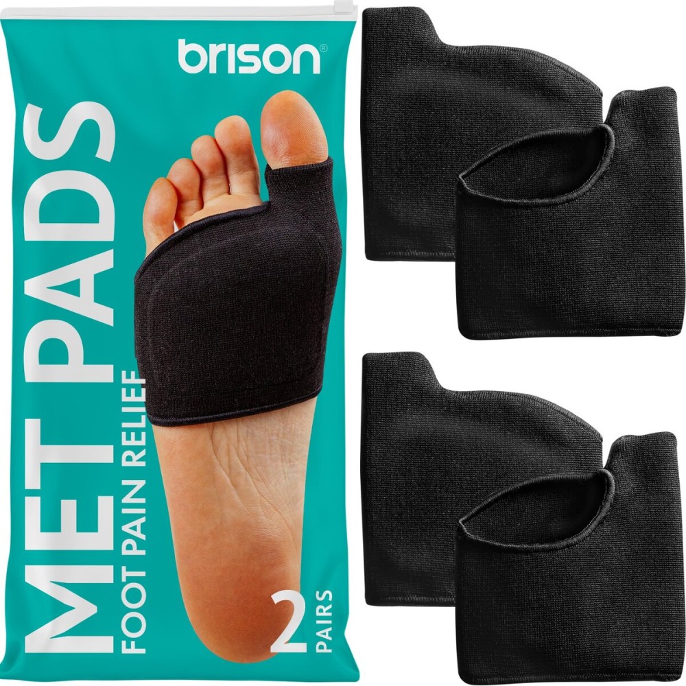 Brison Podiatrist-Designed Metatarsal Pads for Pain Relief Women Men - Ball of Foot Cushions Gel Sleeves Metatarsalgia Mortons Neuroma - 2 Pairs (Black, Large) M 9-11 / W 11-13