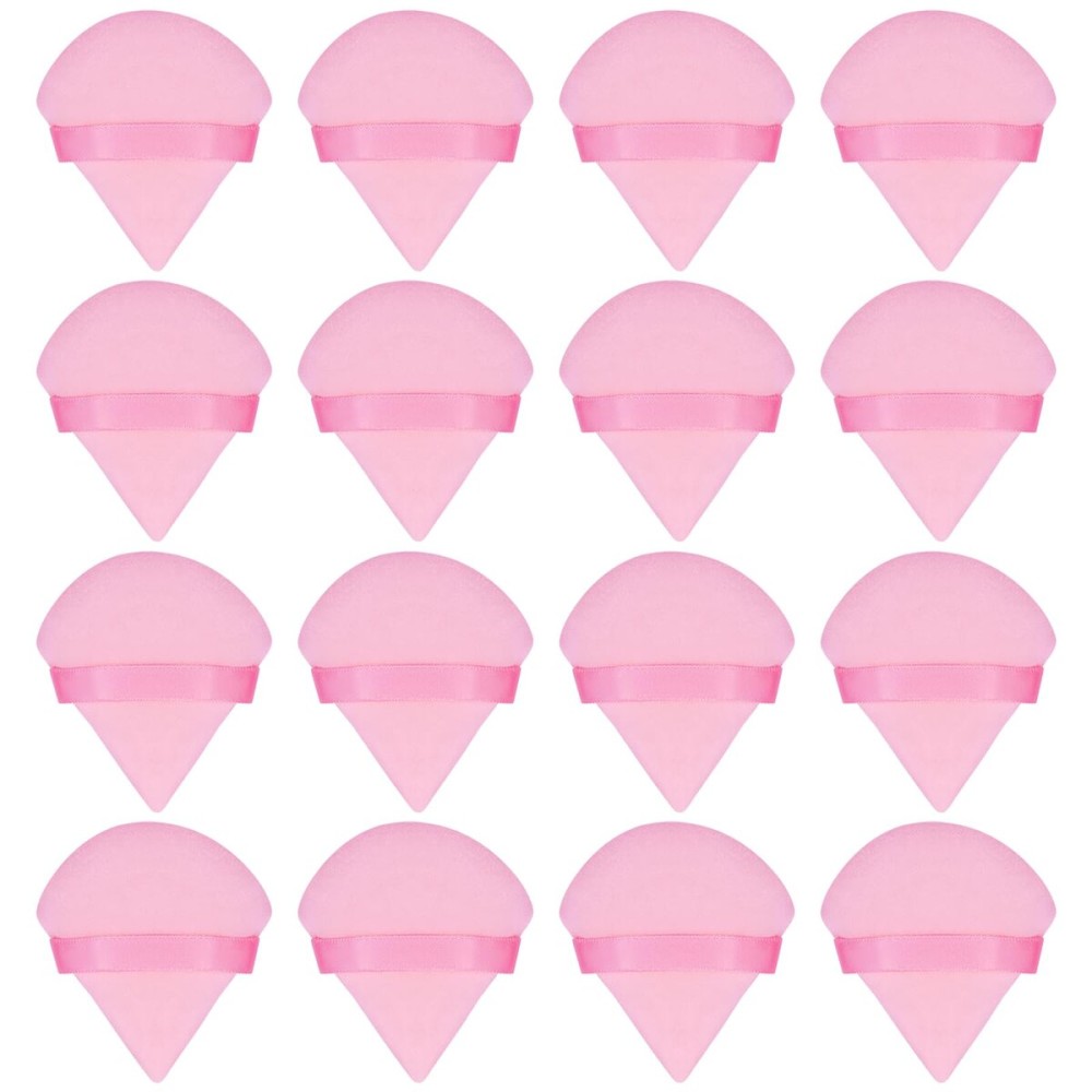 Flytianmy 16Pcs Triangle Powder Puffs, Face Makeup Puff for Body Loose Powder Beauty Makeup Tool Pink