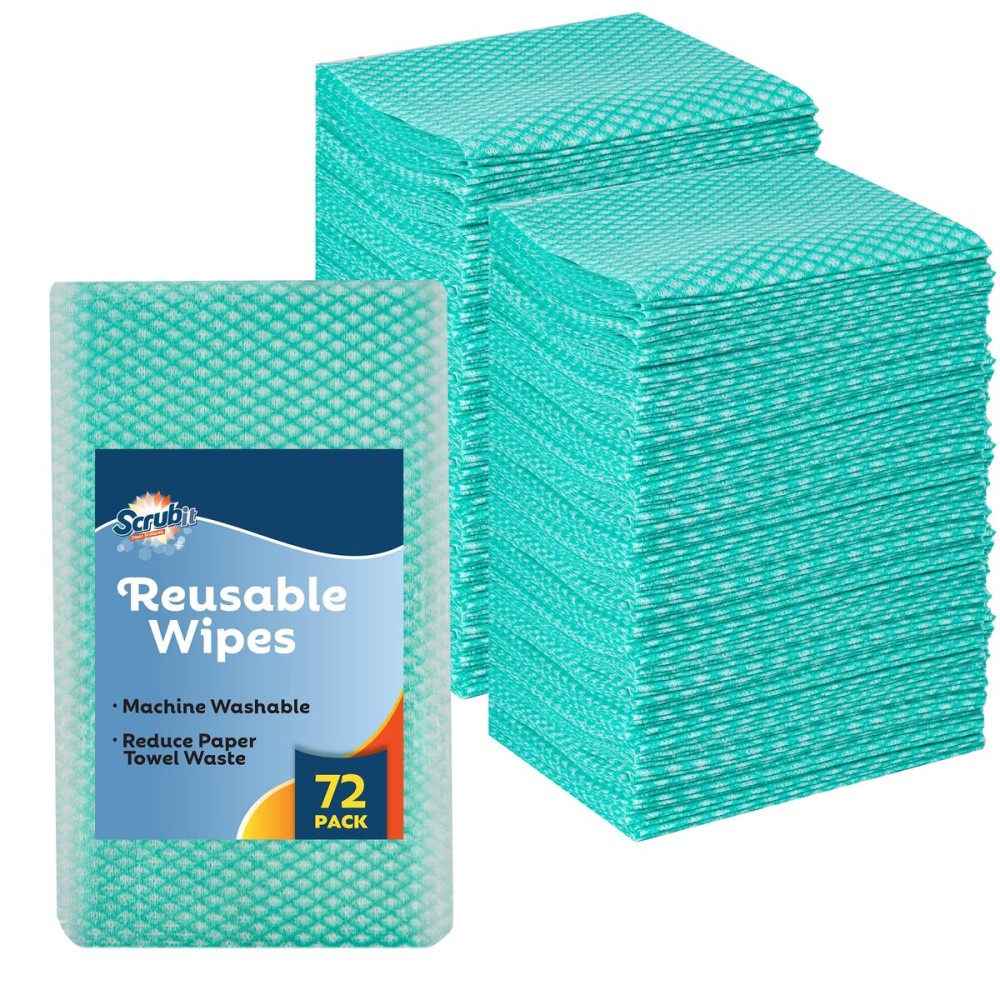 SCRUBIT Reusable Cleaning Wipes, Handy Wipes for Kitchen and Office - Dish Cloths for Washing Dishes - Multi Purpose Disposable Cleaning Towels (12 x 20 in) 72 Pack (Green)
