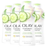 Olay Body Wash for Women, Fresh Radiance, Refreshing & Renewing, Made with Plant Based Cleansers, B3 Botanical Complex, For All Skin Types, Cucumber & Aloe Water Scent, 22 fl oz (Pack of 4)