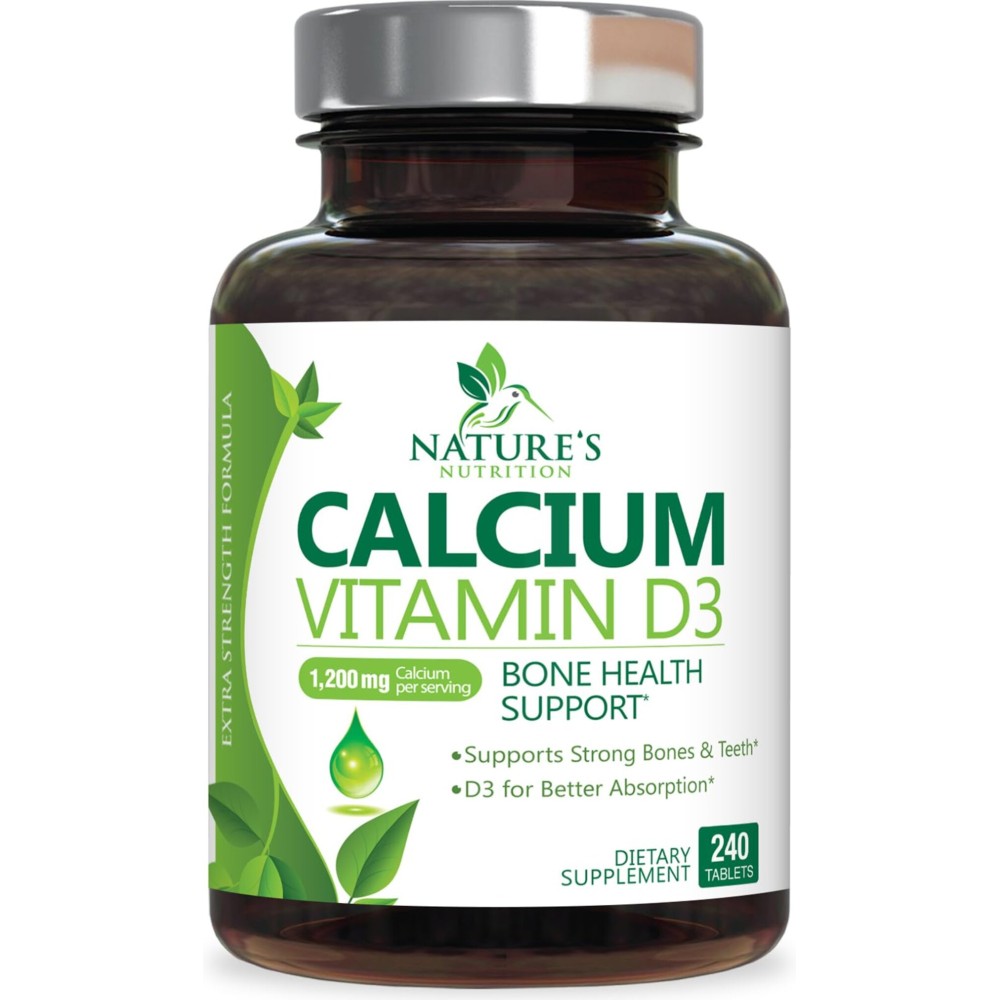 Calcium Supplement 1200 mg - with Vitamin D3 for Best Absorption - Supports Immune Health, Bones & Teeth - Nature\'s Calcium Carbonate + 1600 IU of D3 - Bottled in USA for Women & Men - 240 Tablets