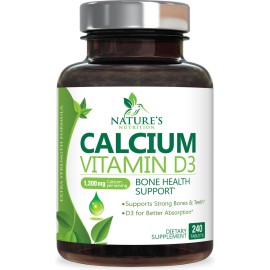 Calcium Supplement 1200 mg - with Vitamin D3 for Best Absorption - Supports Immune Health, Bones & Teeth - Nature\'s Calcium Carbonate + 1600 IU of D3 - Bottled in USA for Women & Men - 240 Tablets
