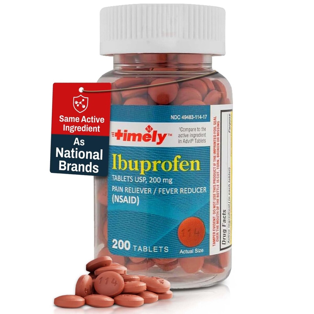 TIME-Cap Labs 200 Tablets Ibuprofen 200mg Coated - Pain Reliever & Fever Reducer (NSAID) for Adults, Helps with Headache, Back Pain, Muscle Aches, Toothaches, Menstrual Cramps & Minor Arthritis Pain