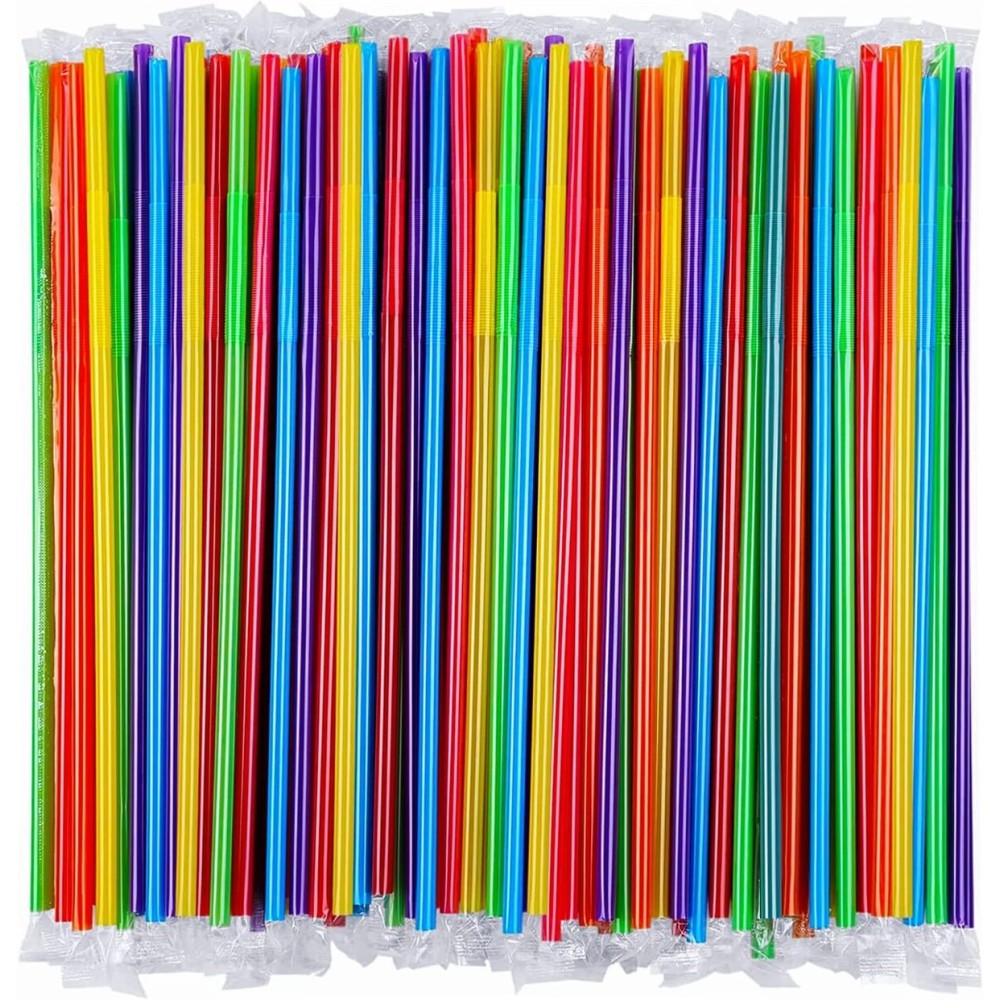 [Individually Wrapped] 200 Pcs Colorful Flexible Plastic Straw,Colorful Disposable Bendy Party Fancy Straws 13 Inch Extra Long Straws Party Decorations