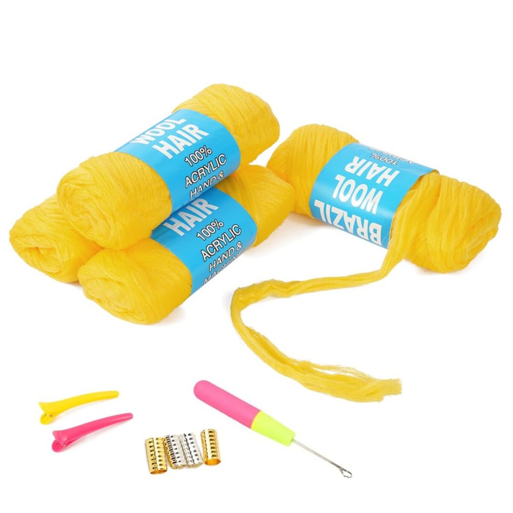 100% Brazilian Wool Hair Acrylic Yarn For African Braids/Senegalese Twist/Faux Locs/Wraps Hair Extensions golden yellow