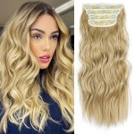 Clip in Hair Extensions 4PCS Soft Hair Extensions Honey Golden Brown Mixed Blonde Long Wavy Hairpieces for Women (Honey Golden Brown Mixed Blonde)