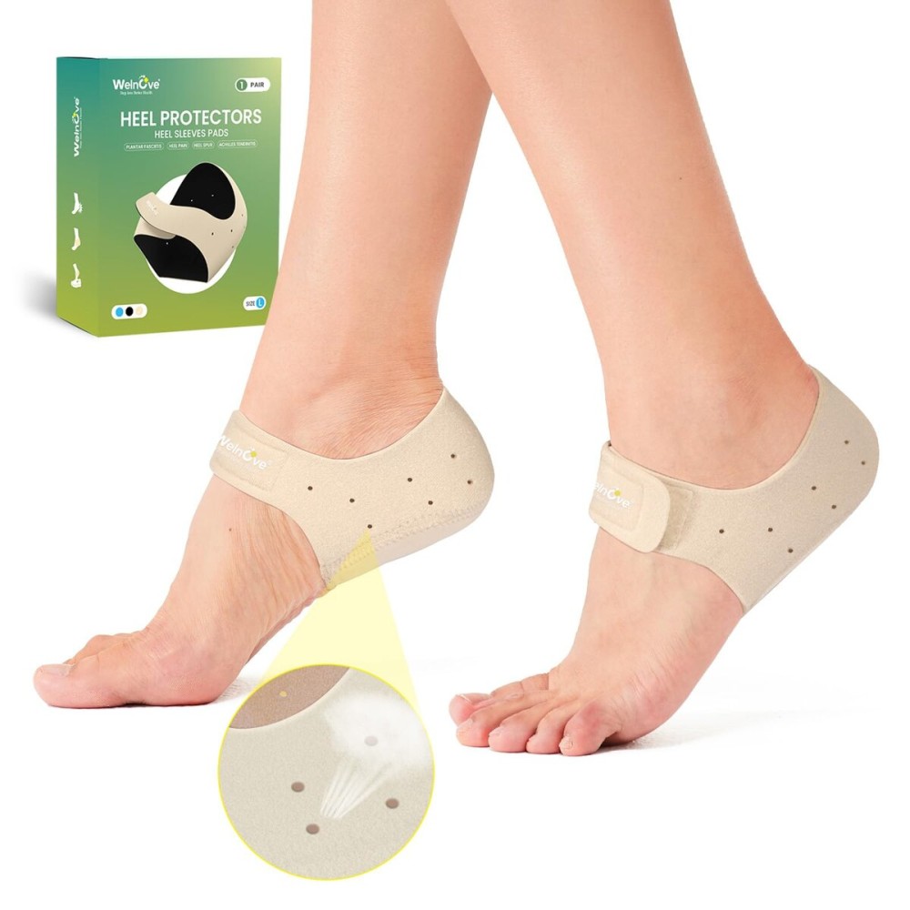 Plantar Fasciitis Heel Protectors for Heel Pain - Welnove Heel Cups for Heels Spur Pain Relief, Heel Inserts Pads for Achilles Tendonitis Dry Cracked Heel Support Cushion(Women 9.5-13 / Men 8.5-14)