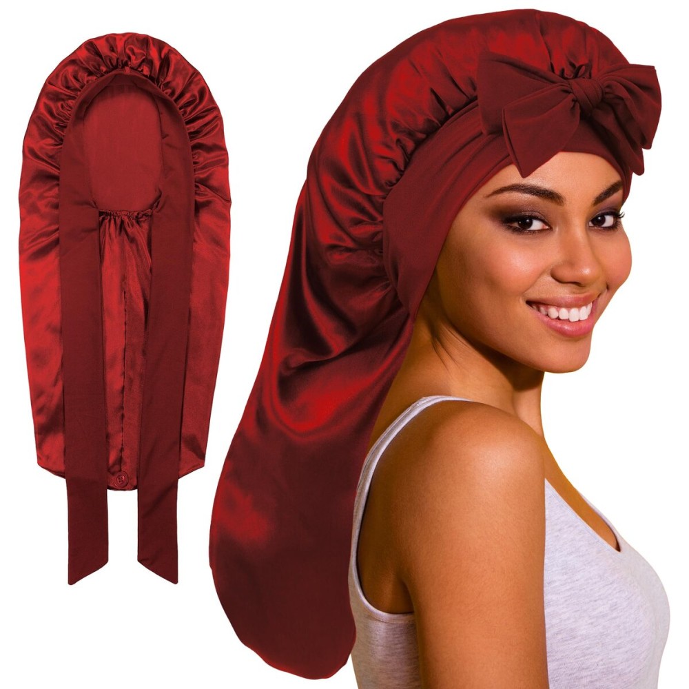 ROYBENS Long Bonnet Satin Hair Silk Bonnet for Sleeping Women, Silky Bonnets for Women with Tie Band, Sleep Cap for Braids Curly Hair