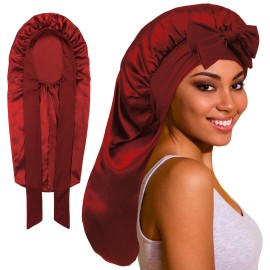ROYBENS Long Bonnet Satin Hair Silk Bonnet for Sleeping Women, Silky Bonnets for Women with Tie Band, Sleep Cap for Braids Curly Hair