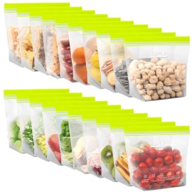 SPLF 20 Pack Reusable Sandwich Bags Dishwasher Microwave Safe, BPA Free Extra Thick Leakproof Reusable Food Storage Bags Silicone Free Quart Size Freezer Bags Containers