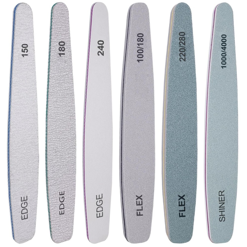 Nail File and Buffer Set, 6 Pcs Professional Nail File Kit for Acrylic and Natural Nails, 100/150/180/220/240/280/1000/4000 Grit Soft Nail Filer Gel Nail Files & buffers Filing Emery Board Home Salon