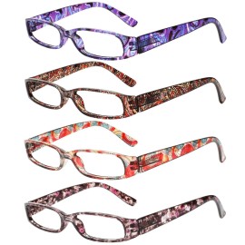 Kerecsen Women\'s Reading Glasses 4 Pairs Ladies Fashion Spring Hinge Readers (Colourful-4, 4.00)