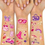 Waterproof Temporary Tattoos - 128pcs Groovy Fake Tattoo for Girls Birthday Party Favors, Princess Bag Rainbow Shoes Girl Power DIY Arts and Crafts Home Activity for Kids 6 7 8 9 10 11 12 years old