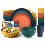 Teivio 32-Piece Kitchen Plastic Wheat Straw Dinnerware Set, Service for 8, Dinner Plates, Dessert Plate, Cereal Bowls, Pasta Bowls, Unbreakable Outdoor Camping Dishes, Autumn Multicolor
