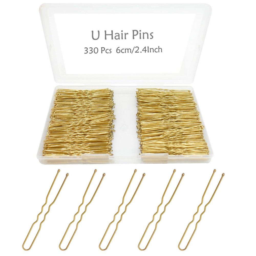 330 Count U Shaped Hair Pins Blonde, YINGFENG 2.4inch Gold Bun Pins Bun Hair Pins for Women Girls with Storage Box, Hair Accessories for All Hair Types