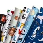 WRAPAHOLIC Wrapping Paper Sheet - 12 Sheets Cute Llama and Stars with Metallic Foil Shine Design Folded Flat for Birthday, Party, Baby Showers - 19.7 Inch X 30 Inch Per Sheet
