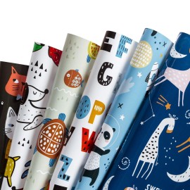 WRAPAHOLIC Wrapping Paper Sheet - 12 Sheets Cute Llama and Stars with Metallic Foil Shine Design Folded Flat for Birthday, Party, Baby Showers - 19.7 Inch X 30 Inch Per Sheet