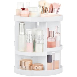 HBlife Extra Large 360 Rotating Makeup Organizer Adjustable Carousel Large Capacity Revolving Perfume Organizer Skincare Organizers Cosmetic Storage Spinning Holder for Vanity, White
