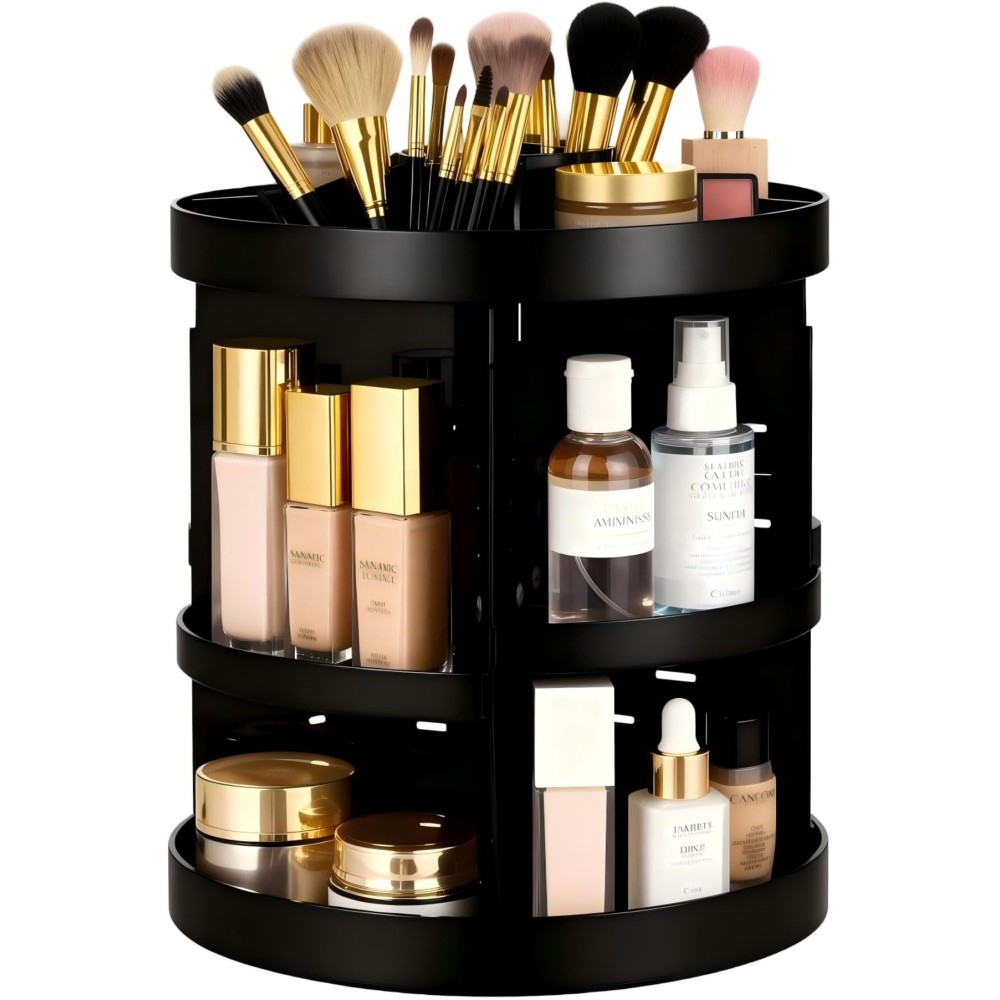 HBlife Extra Large 360 Rotating Makeup Organizer Adjustable Carousel Large Capacity Revolving Perfume Organizer Skincare Organizers Cosmetic Storage Spinning Holder for Vanity, Black