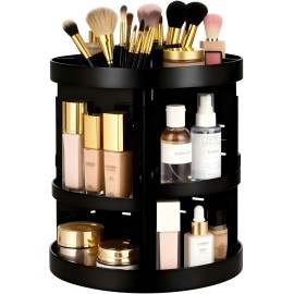 HBlife Extra Large 360 Rotating Makeup Organizer Adjustable Carousel Large Capacity Revolving Perfume Organizer Skincare Organizers Cosmetic Storage Spinning Holder for Vanity, Black