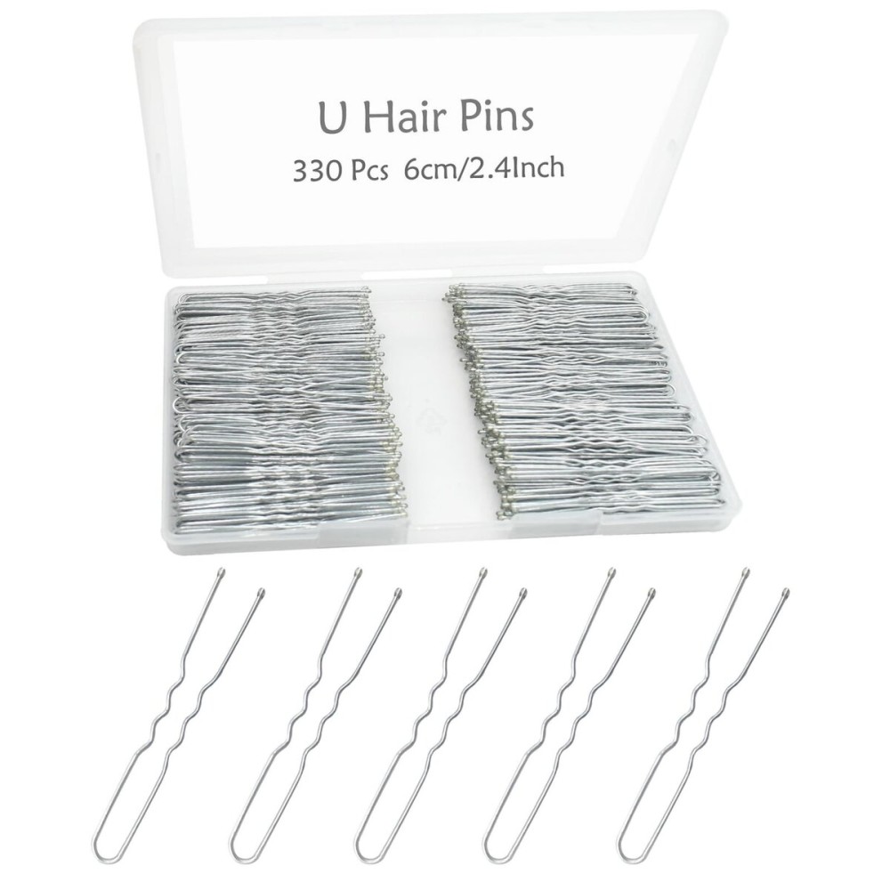 330 Count U Shaped Silver Hair Pins for Buns, YINGFENG 2.4inch Bun Pins Silver Hair Pins for Women with Storage Box for Updos French Twists