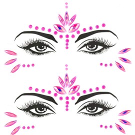 Mermaid Face Gems Stick Jewels Halloween Body Eye Face Jewels Gems Rave Festival Tattoo Glitter Self Adhesive Crystals Rhinestones Diamonds Tattoos Sticker Party Carnival Festival Decorations (Pink)