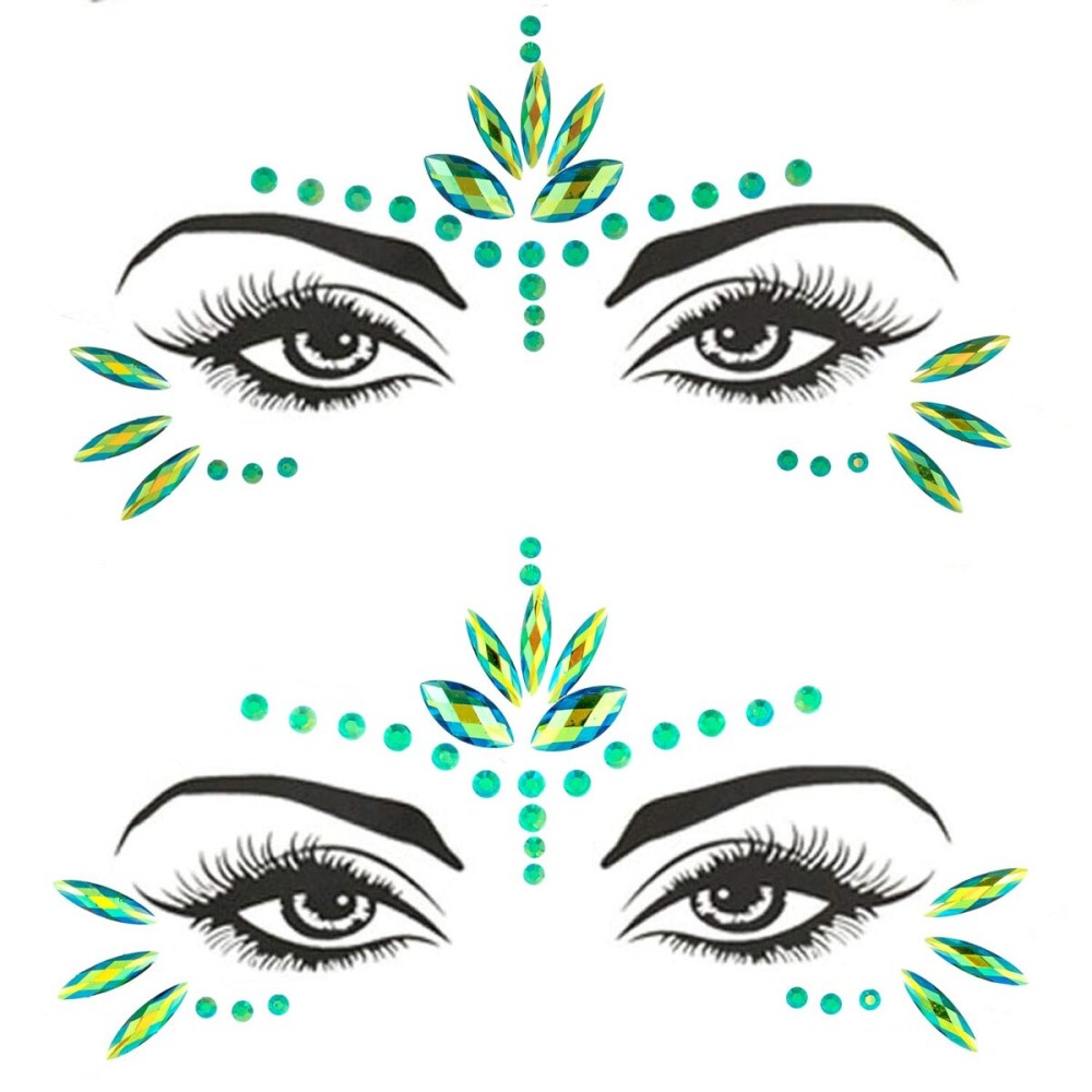 Mermaid Face Gems Stick Jewels for Women Cosplay Mermaid Alien Halloween Rave Party Makeup for Kids Green Hair Eye Body Gems Jewels Stickers Temporary Tattoos Festival Decor (Green)