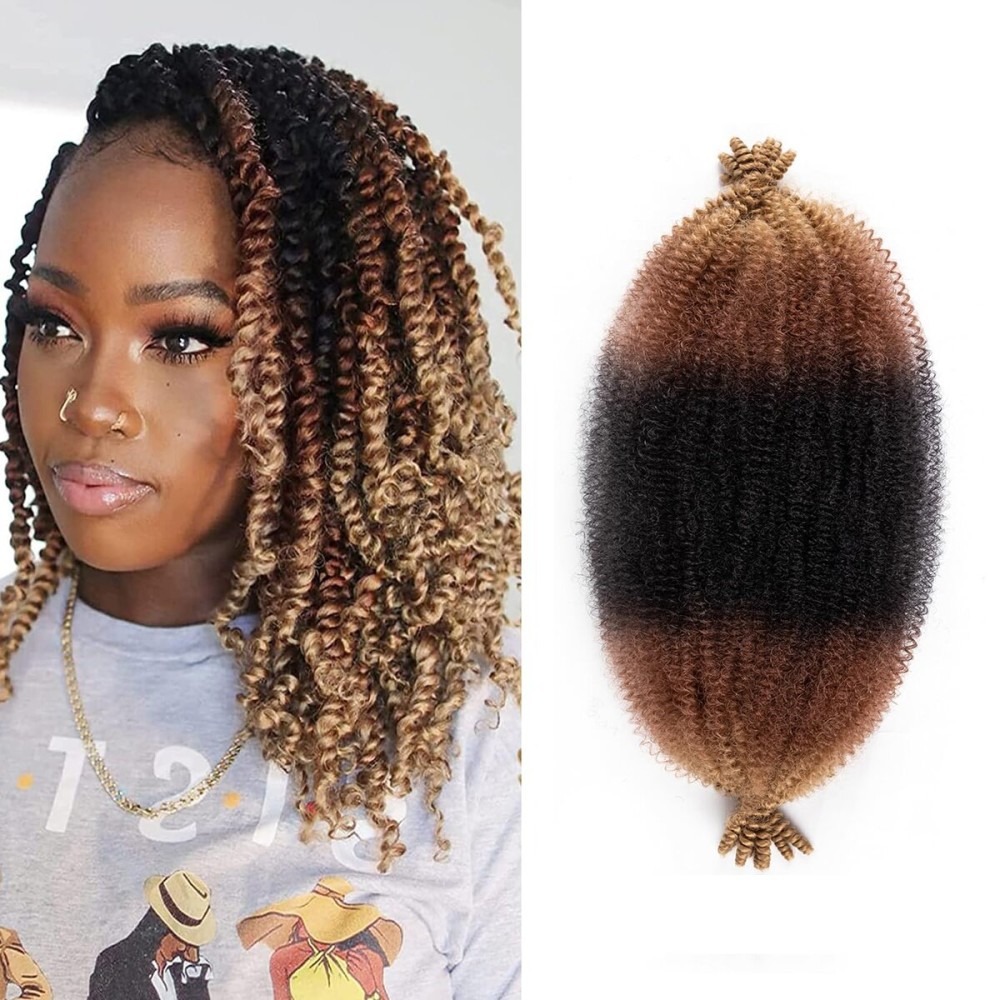 8 Packs Pre-Separated Springy Afro Twist Hair 12 Inch Pre-Fluffy Natural Curls are Perfect for Marley Crochet Hair Suitable for Black Women (1B/30/27, 12 Inch (Pack of 8))
