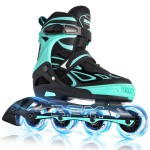 2PM SPORTS Vinal Girls Adjustable Flashing Inline Skates, All Wheels Light Up, Fun Illuminating Skates for Kids Women and Men Adults Boys - Mint Extra Large