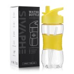Sivaphe Clear Water Bottle with Straw 12 oz Portable Tritan Transparent Sports Drinking Bottle for School Girls Boys Yellow