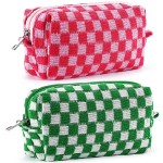 ZLFSRQ 2Pcs Checkered Pencil Case Cute Pencil Pouch for Teens Checkered Makeup Bag Medium Travel Cosmetic Bag Preppy Makeup Pouch for Purse Aesthetic Zipper Toiletry Bags Organizer(Pink/Green)