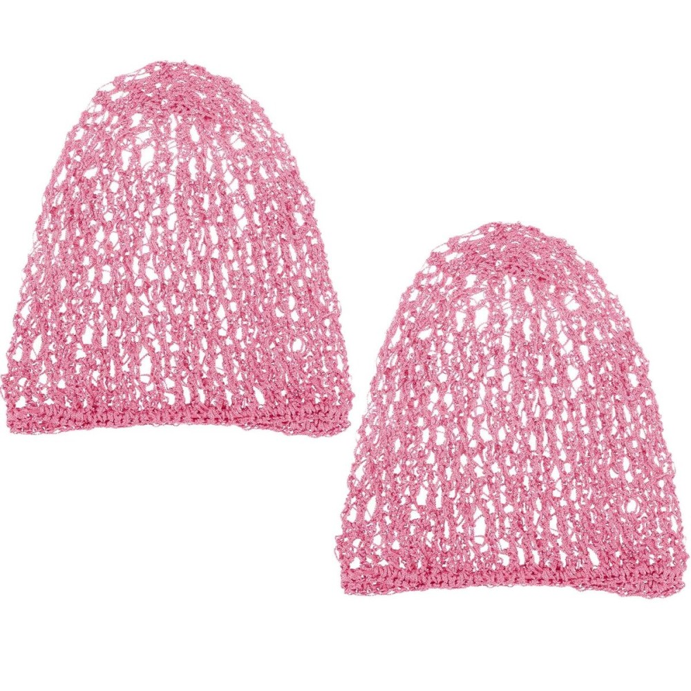 Waydress 2 Pieces Mesh Hair Net Rayon Knit Snood Women Crocheted Sleep Cap (Pink)