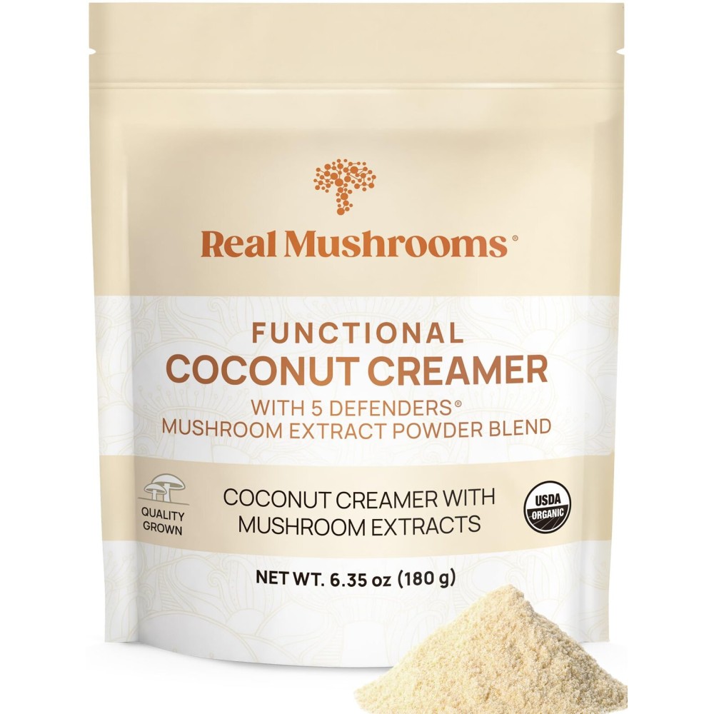 Real Mushrooms Functional Coconut Creamer with Reishi, Lucuma & Ceylon Cinnamon - Organic, Dairy-Free - Vegan Coffee Creamer for Smoothies & Drinks - 90 Servings Organic Cream Coconut Powder