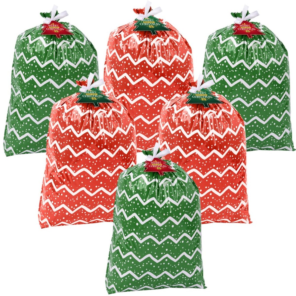 Large Christmas Gift Bags, 6PCS 44X 36 Jumbo Extra Large Gift Bag, XL Christmas Bags for Wrapping Oversized Giant Huge Gifts, Large Plastic Gift Bags for Presents, Xmas Santa Big Holiday Gift Bags