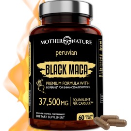Black Maca Root 50:1 Extract 37,500mg - 60 Capsules Organic Peruvian Maca Peruana Supplement for Men | High Potency Energy, Mood & Performance Support | Vegan, Non-GMO