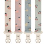 Stadela Baby Pacifier Clip Holder - Girl or Boy Unisex 4 Pack Gift Set - Summer Peaches Strawberies Cherries Pears (Fruits)